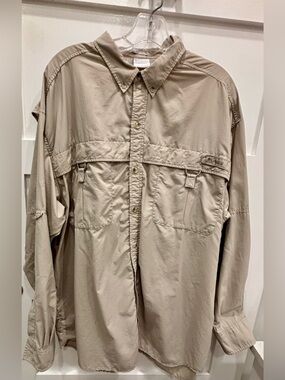 Columbia PFG Performance Fishing Gear Tan Lightweight Outdoor Button-Up Shirt